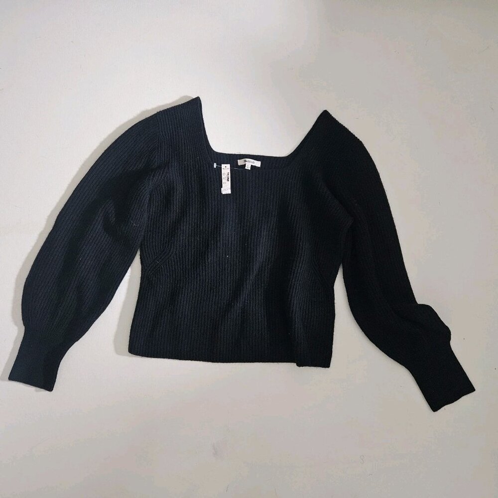 MADEWELL SoftWool Square-Neck Pullover Sweater Women's Size XL Black NT585
